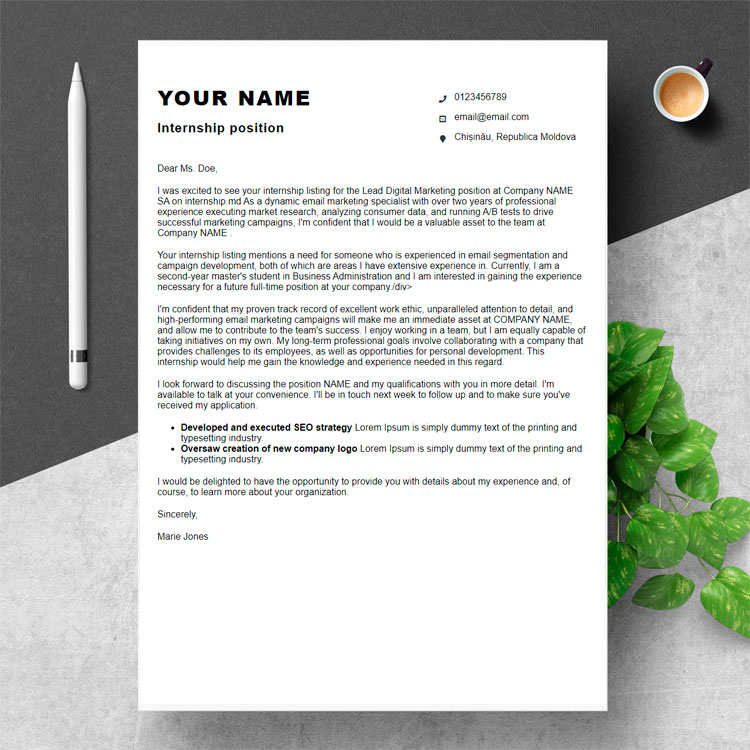 Model of a Cover Letter