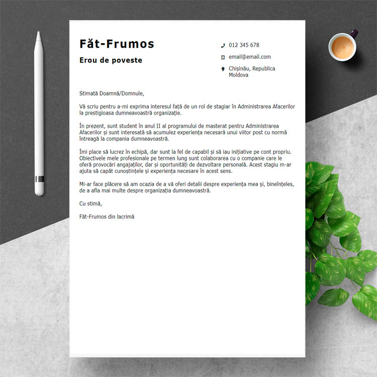Scrisoare de intenție în l. română